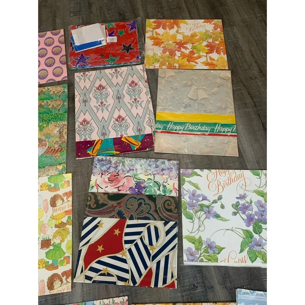 Mixed Lot Of Vintage Wrapping Paper‎ Squares Baby, Wedding, Birthday, All Occ.